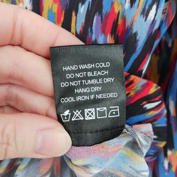 House Of Harlow 1960 X REVOLVE Joli Tie Cuff Blouse Size XL Abstract Blue Multi - Picture 13 of 15